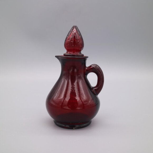 Vintage Avon Ruby Red Glass Cruets Pitcher Decanter Strawberry With Stopper - Picture 3 of 7